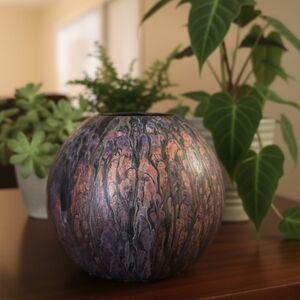 HANDCRAFTED Upcycled Glass Artwork HANDPAINTED Tabletop ART Decor Round Vase